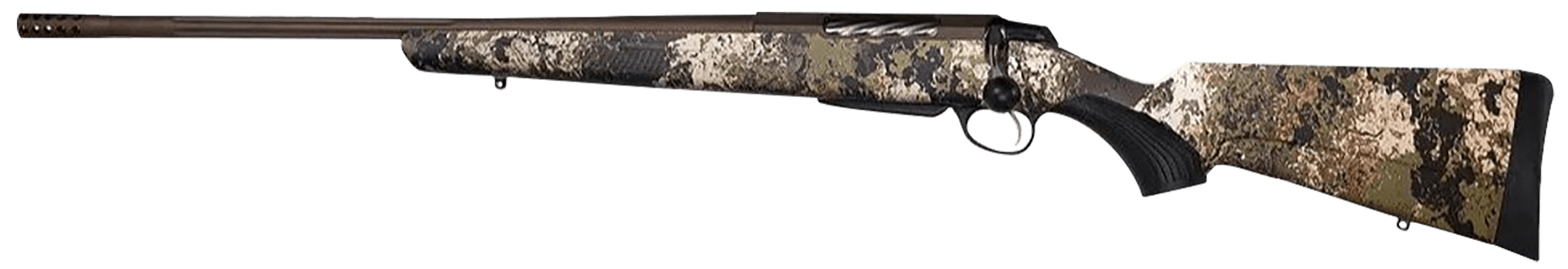 Tikka JRTXVW470 T3x Lite Full Size 7mm Rem 3+1 24.30" Midnight Bronze Cerakote Fluted Threaded Barrel Drilled & Tapped Steel Receiver Veil Wideland Fixed Synthetic Stock Black Interchangeable Backstrap Grip Left Hand