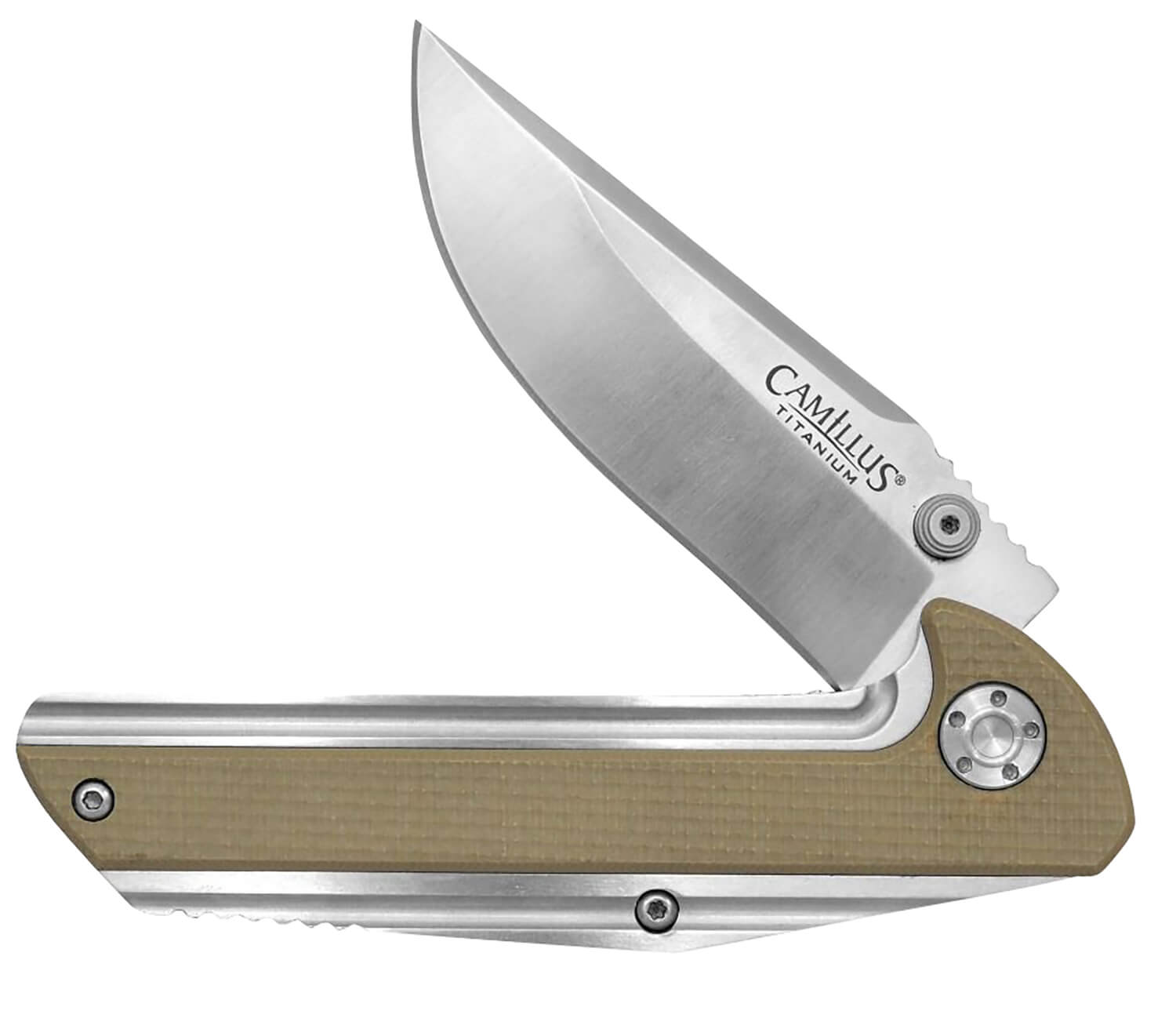 Camillus 19195 Sevens 2.75" Folding Plain Silver AUS-8 Carbonitride Titanium Non-Stick Blade Desert Tan/SS G10/SS Handle - Image 2