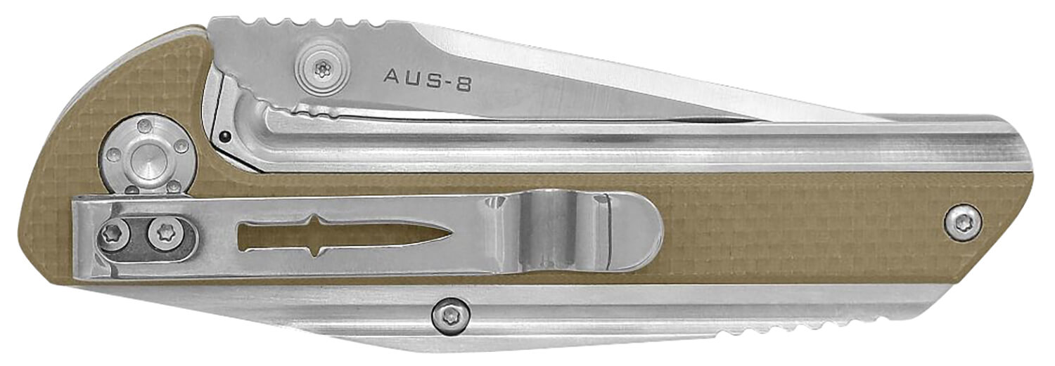 Camillus 19195 Sevens 2.75" Folding Plain Silver AUS-8 Carbonitride Titanium Non-Stick Blade Desert Tan/SS G10/SS Handle - Image 3