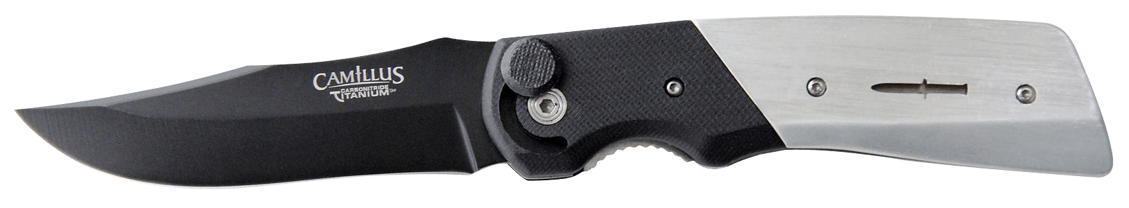 Camillus 19080 Cuda Bolt 3.75" Folding Drop Point Plain Black AUS-8 Carbonitride Titanium Non-Stick Blade Black/Silver Aluminum/G10 Handle Includes Pocket Clip