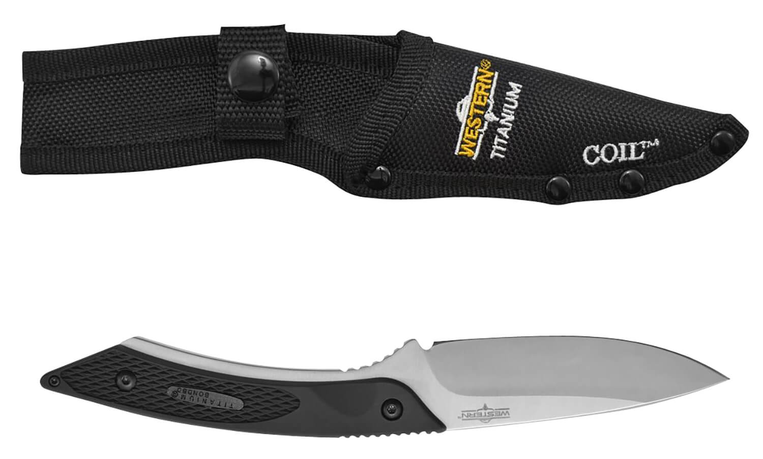 Camillus 19123 Western Coil 3.25" Fixed Plain Silver 420 Steel Titanium Bonded Blade Black/SS Rubber/Stainless Steel Handle Includes Sheath - Image 3
