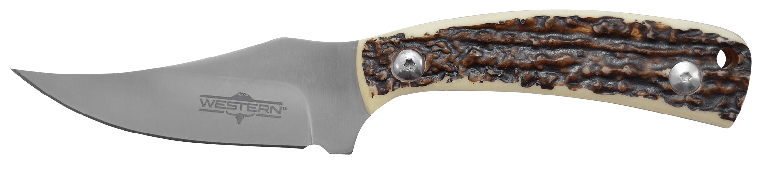 Camillus 19161 Western Crosstrail 3.25" Fixed Plain Silver 420 Steel Titanium Bonded Blade Stag/Antler Delrin Handle Includes Belt Loop/Sheath
