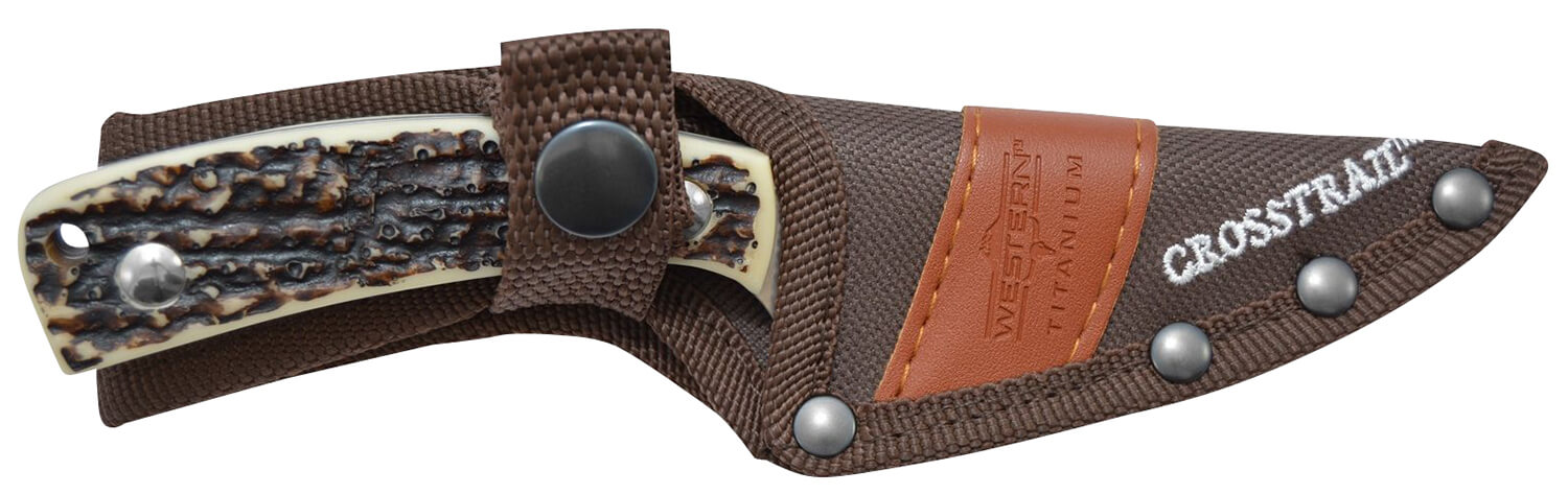 Camillus 19161 Western Crosstrail 3.25" Fixed Plain Silver 420 Steel Titanium Bonded Blade Stag/Antler Delrin Handle Includes Belt Loop/Sheath - Image 2