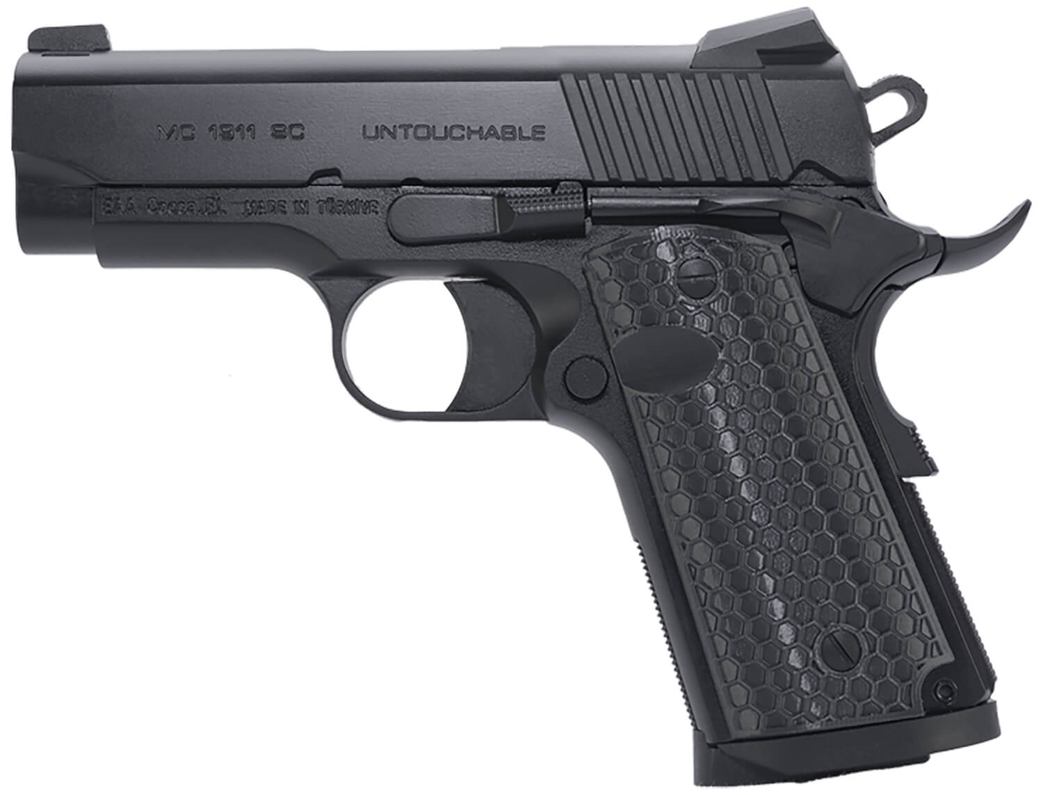 EAA GIRSAN 392050 MC1911 SC Untouchable Sub-Compact Frame 45 ACP 6+1 3.40" Black Steel Barrel Black Serrated Steel Slide & Frame w/Beavertail Black Polymer Grip - Image 2