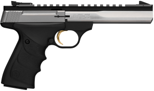 Browning 051507490 Buck Mark Contour 22 LR 10+1  5.50" Polished Flats Contoured Barrel  Matte Stainless Serrated w/Picatinny Rail Slide  Matte Black Anodized Frame  Black URX Grip  Ambidextrous