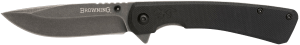 Browning 3220514 Branded Rock EDC 3" Folding Drop Point Plain Black Stonewashed 7Cr17MoV SS Blade Black G10 Handle