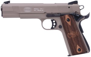 Mauser Rimfire 4110604 1911  22 LR 10+1 5" Black Steel Barrel  Tan Serrated Aluminum Slide  Tan Aluminum Frame w/Beavertail  Walnut Grip  Ambidextrous
