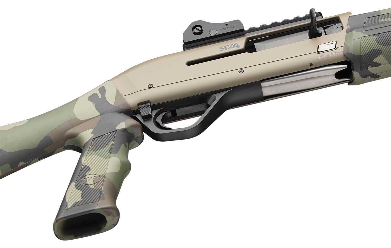 Winchester Repeating Arms 511321395 SX4 Extreme Defender Compact 12 Gauge Semi-Auto 3" 4 2 3/4" Shells 18.50" Flat Dark Earth Cerakote Steel Barrel Drilled & Tapped w/Picatinny Rail Aluminum Receiver Woodland Camo Fixed w/Pistol Grip Synthetic Stock - Image 3