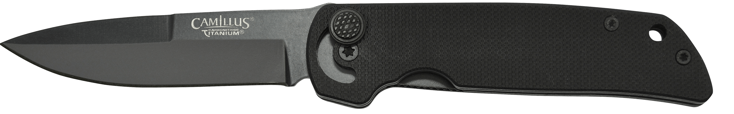 Camillus 19637 Cuda Mini 3" Folding Drop Point Plain Black Carbonitride Titanium AUS-8A SS Blade Black Textured G10 Handle