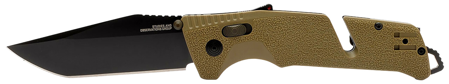 S.O.G SOG11121241 Trident AT 3.70" Folding Tanto Plain Black TiNi Cryo D2 Steel Blade Flat Dark Earth Textured GRN Handle Peg Box Pkg - Image 2