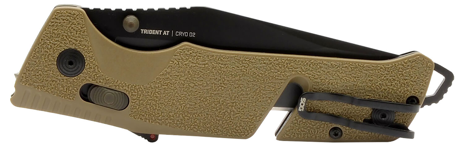 S.O.G SOG11121241 Trident AT 3.70" Folding Tanto Plain Black TiNi Cryo D2 Steel Blade Flat Dark Earth Textured GRN Handle Peg Box Pkg - Image 3