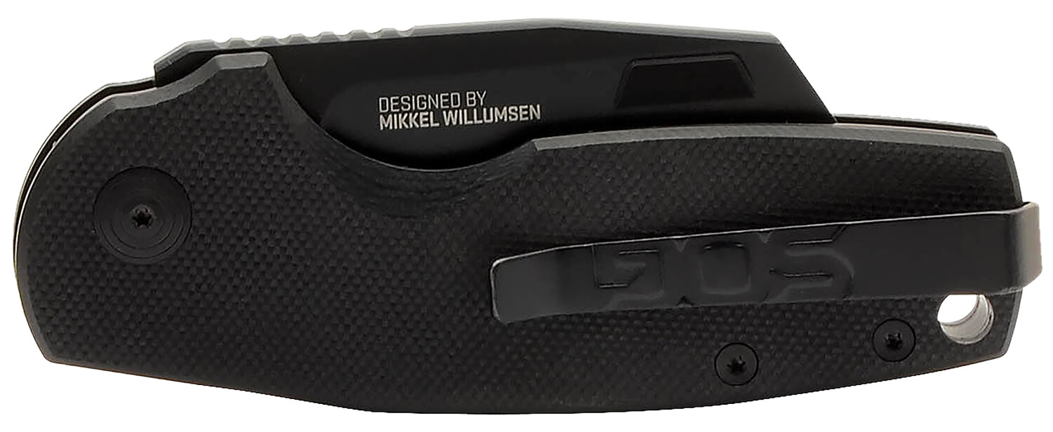 S.O.G SOG16030757 Stout SJ 2.60" Folding Clip Point Plain Stonewashed Cryo D2 Steel Blade/ Black Textured G10 Handle Includes Belt Clip Presentation Box - Image 3