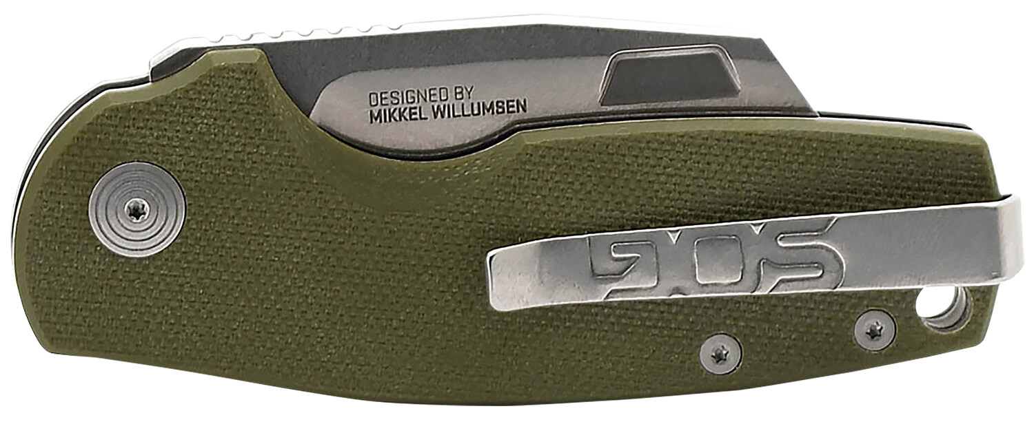 S.O.G SOG16030657 Stout SJ 2.60" Folding Clip Point Plain Cryo D2 Steel Blade/ Olive Drab Textured G10 Handle Includes Belt Clip Presentation Box - Image 3