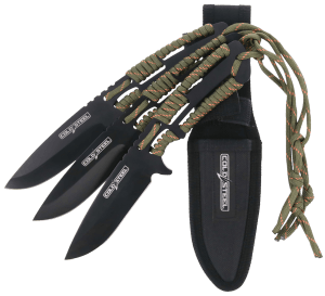 Cold Steel CSTH44KVD3PK Throwing Knives Set of 3 4.40" Fixed Clip Point Plain Black Oxide 420 Stainless Steel Blade Paracord Wrap Handle