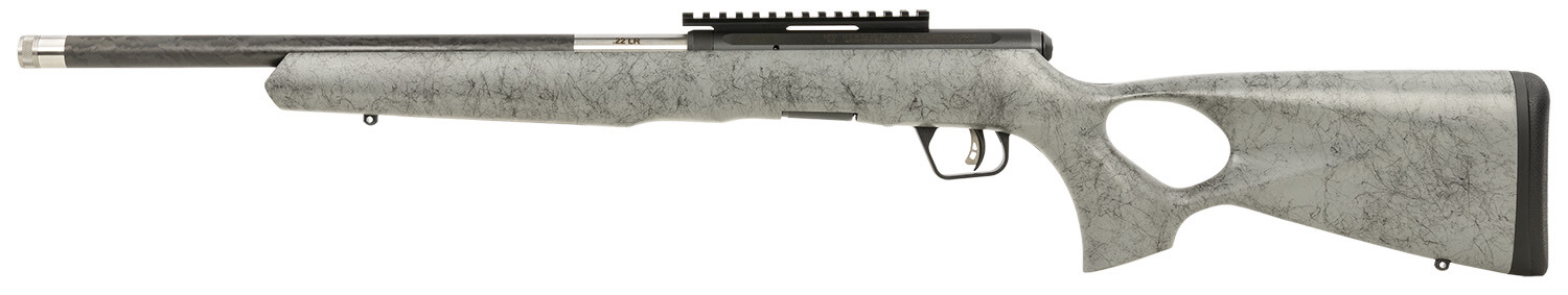 Savage Arms 70518 B Series TimberLite 22 WMR 10+1 18" Black Threaded Carbon Fiber/SS Barrel Black Picatinny Rail Steel Receiver Gray w/Black Webbing Synthetic Fixed Thumbhole Stock - Image 2
