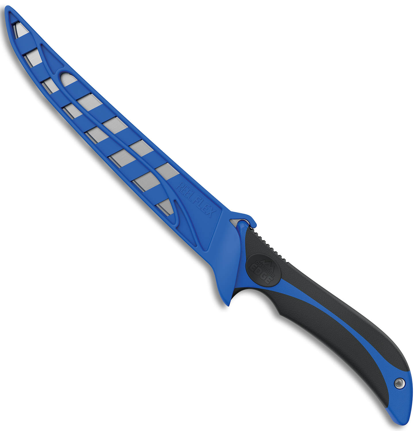 Outdoor Edge RF75C ReelFlex 7.50" Fixed Fillet Plain Satin 4116 SS Blade Blue/Black TPR Handle - Image 2