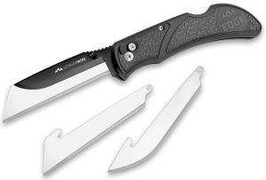 Outdoor Edge RW3060C RazorWork 3" Folding Drop Point/Utility Plain/Gut Hook Black Satin 420J2 SS Blade Gray Nonslip Gray Grivory w/TPR Inserts Handle