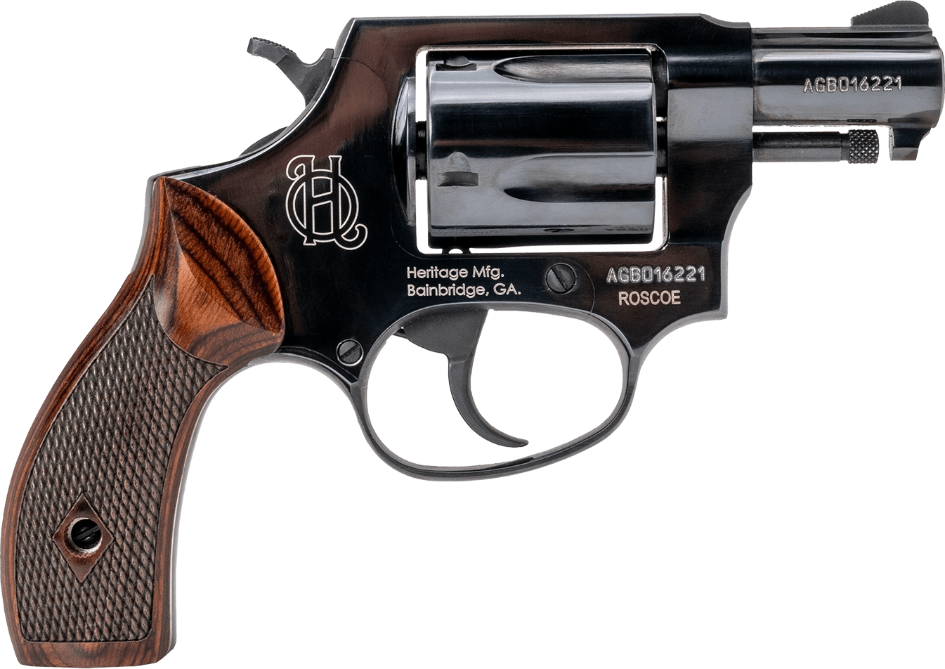 Heritage Mfg HR38B2W Roscoe Small Frame 38 Special +P 5rd 2" Black Polished Alloy Steel Barrel & Cylinder Black Polished Carbon Steel Frame Wood Grip Transfer Bar Safety