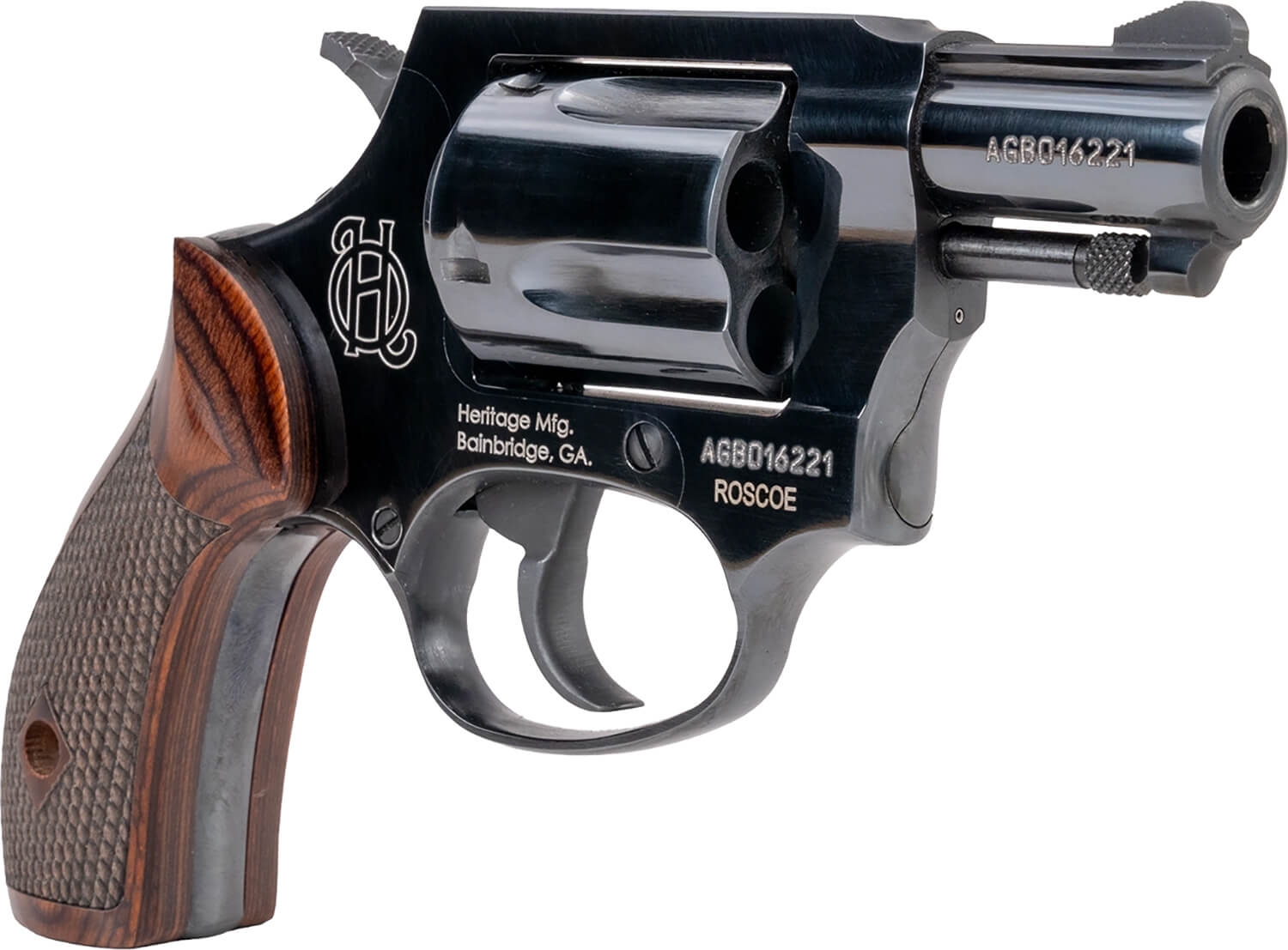 Heritage Mfg HR38B2W Roscoe Small Frame 38 Special +P 5rd 2" Black Polished Alloy Steel Barrel & Cylinder Black Polished Carbon Steel Frame Wood Grip Transfer Bar Safety - Image 3