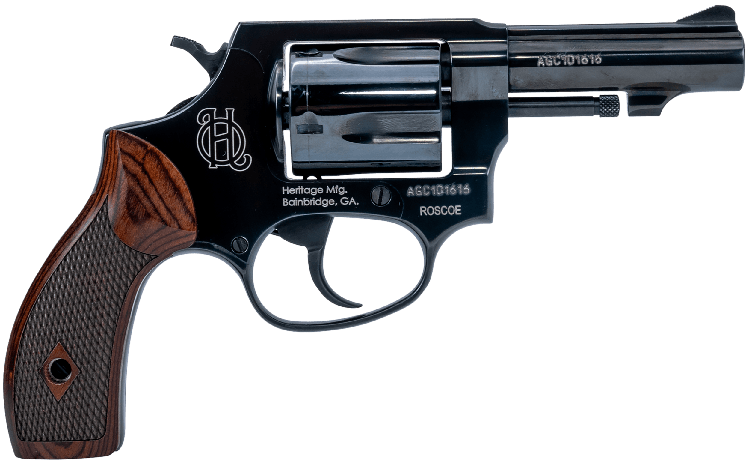 Heritage Mfg HR38B3W Roscoe Small Frame 38 Special +P 5rd 3" Black Polished Alloy Steel Barrel & Cylinder Black Polished Carbon Steel Frame Wood Grip Transfer Bar Safety