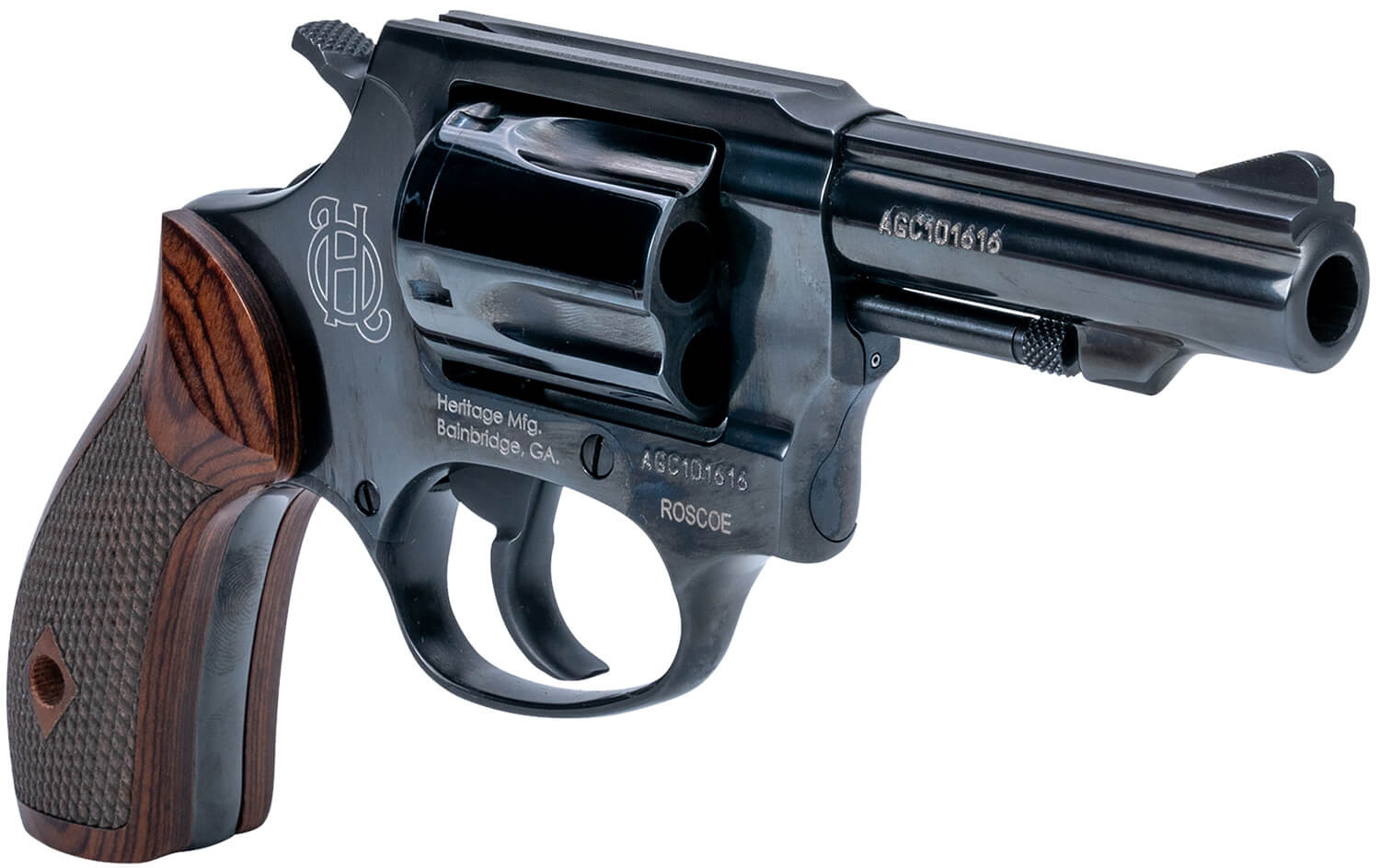 Heritage Mfg HR38B3W Roscoe Small Frame 38 Special +P 5rd 3" Black Polished Alloy Steel Barrel & Cylinder Black Polished Carbon Steel Frame Wood Grip Transfer Bar Safety - Image 3