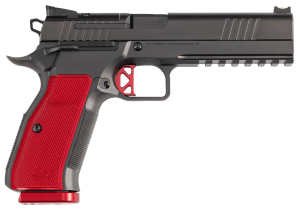 Dan Wesson 92013 DWX 9mm Luger 10+1 4.95" Black Match Grade Barrel Black DLC Optics Ready Serrated Steel Slide Black Aluminum Frame w/Beavertail & Picatinny Rail Red Textured Aluminum Grip