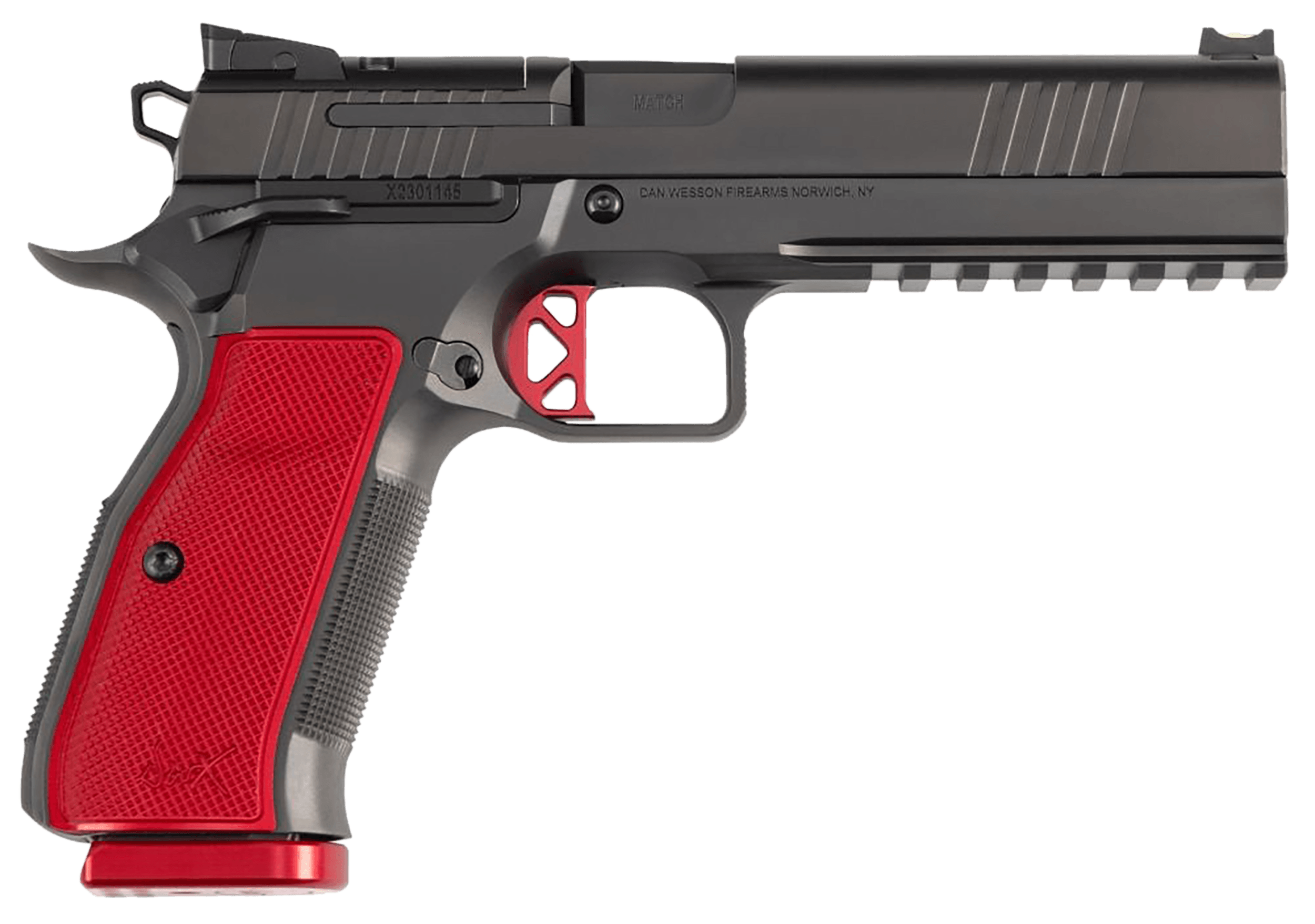 Dan Wesson 92013 DWX 9mm Luger 10+1 4.95" Black Match Grade Barrel Black DLC Optics Ready Serrated Steel Slide Black Aluminum Frame w/Beavertail & Picatinny Rail Red Textured Aluminum Grip