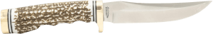 Uncle Henry 1100087 Next Gen Golden Spike 5" Fixed Plain Satin Polished Stainless Steel Blade Brown Brass Accents Staglon Handle