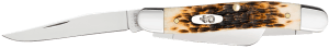 Case 00042 Stockman  Medium 2.57"/1.88"/1.71" Folding Clip Point/Sheepsfoot/Spey Plain Mirror Polished Tru-Sharp SS Blade Peach Seed Jigged Amber Bone Handle