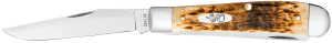 Case 00164 Trapper  Medium 3.25"/3.27" Folding Clip Point/Spey Plain Mirror Polished Tru-Sharp SS Blade Peach Seed Jigged Amber Bone Handle