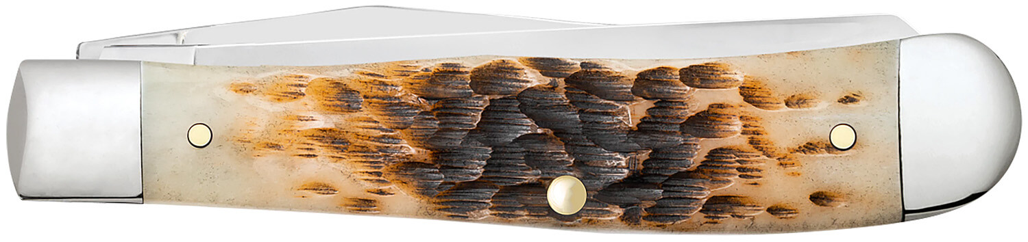 Case 00164 Trapper Medium 3.25"/3.27" Folding Clip Point/Spey Plain Mirror Polished Tru-Sharp SS Blade Peach Seed Jigged Amber Bone Handle - Image 2