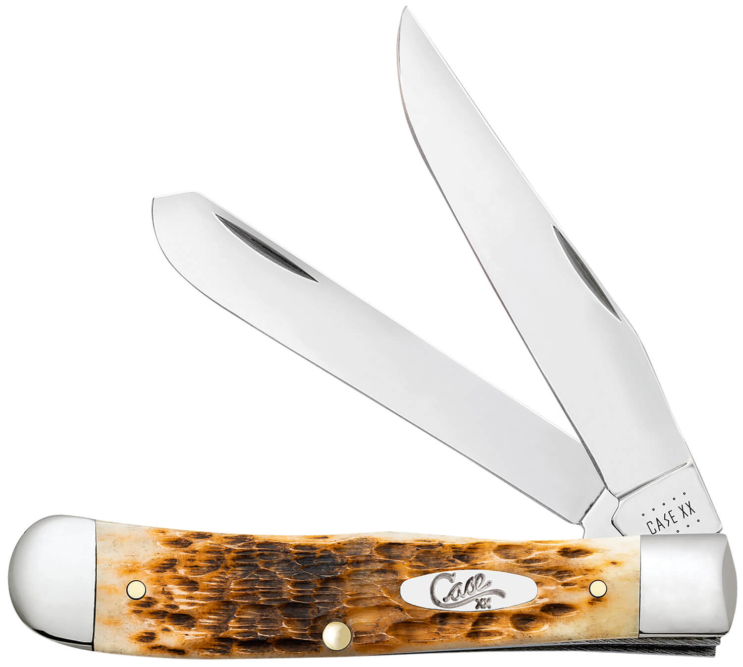 Case 00164 Trapper Medium 3.25"/3.27" Folding Clip Point/Spey Plain Mirror Polished Tru-Sharp SS Blade Peach Seed Jigged Amber Bone Handle - Image 3