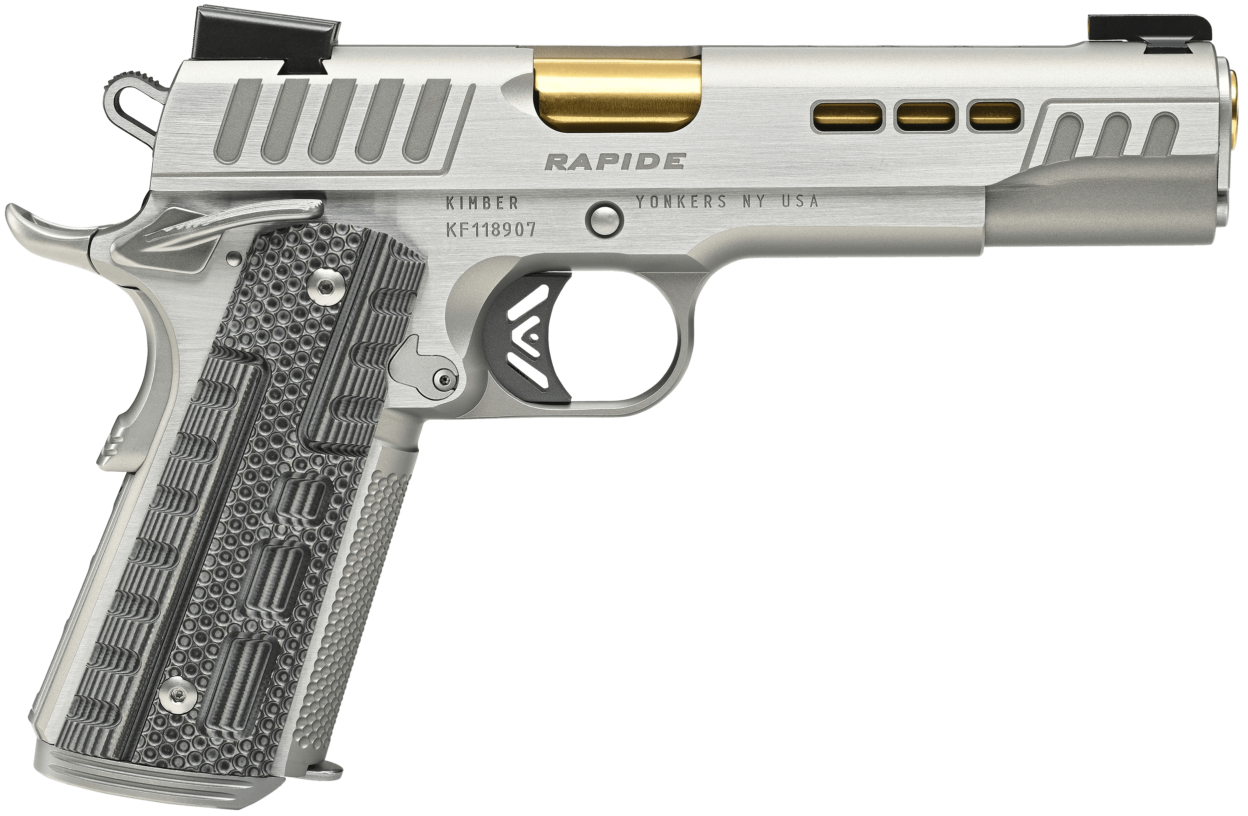 Kimber Mfg Inc 3000423CA Rapide Dawn (CA) (MA) 45 ACP 8+1 5" KimPro Silver Front and Rear Serrations Stainless Steel Slide Gray/black Rapide G10 Grip