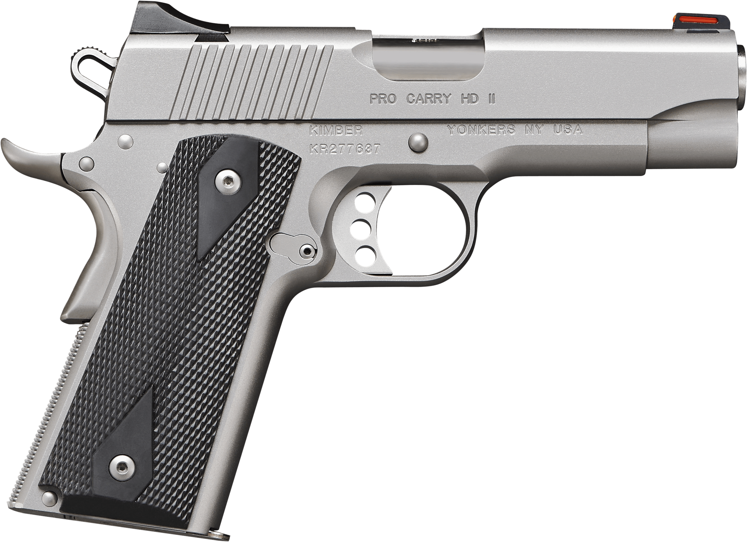 Kimber Mfg Inc 3200044CA Pro Carry HD II (CA) 38 Super 9+1 4" Stainless Steel Slide Satin Silver Black Synthetic Double Diamond Checkering Grip