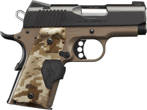 Kimber Mfg Inc 3200167CA Ultra Covert II (CA) 45 ACP 7+1 3" Matte Black Steel Slide Dark Earth KimPro II Digital Camo w/ Kimber Logo Grip