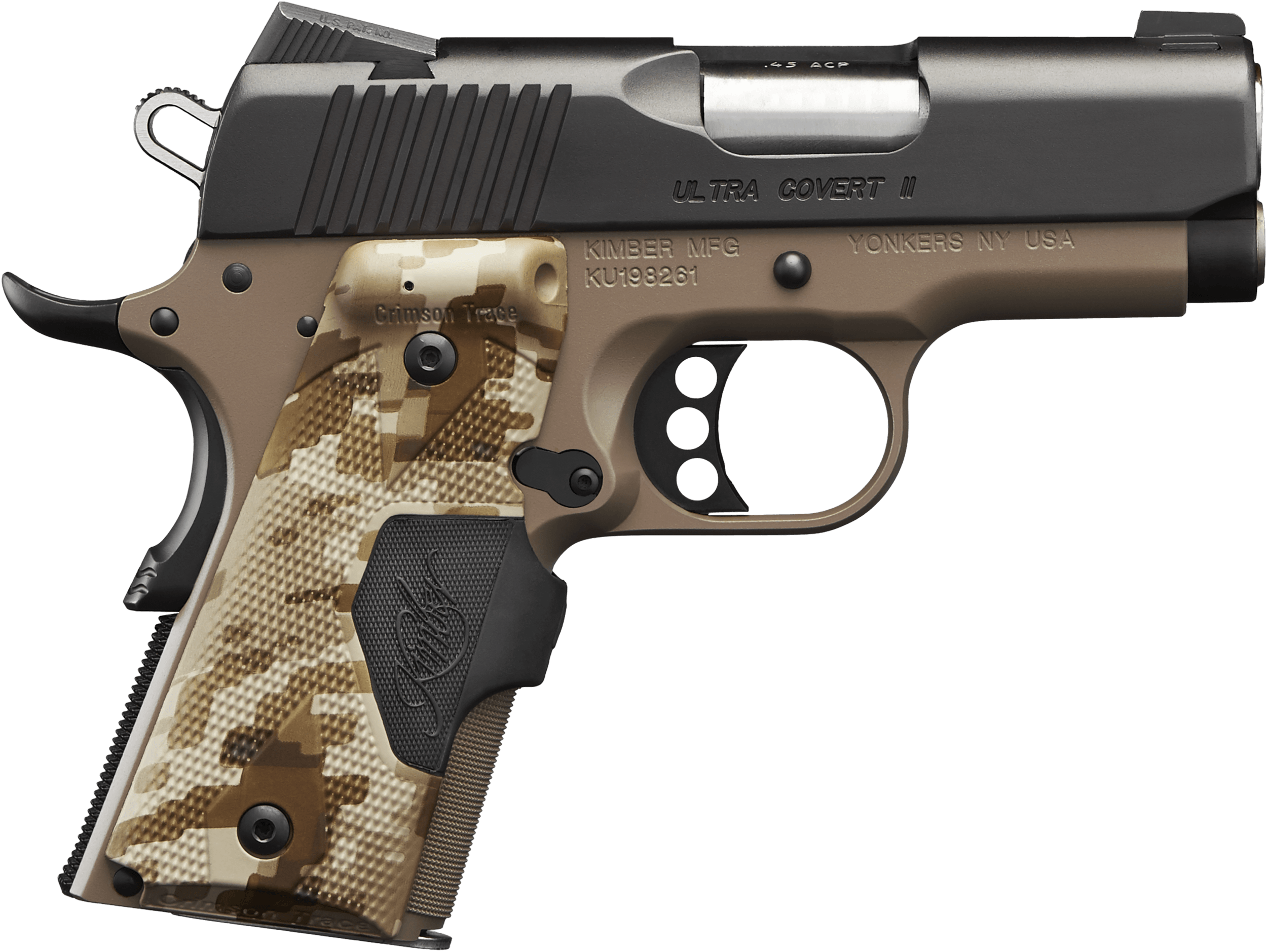Kimber Mfg Inc 3200167CA Ultra Covert II (CA) 45 ACP 7+1 3" Matte Black Steel Slide Dark Earth KimPro II Digital Camo w/ Kimber Logo Grip