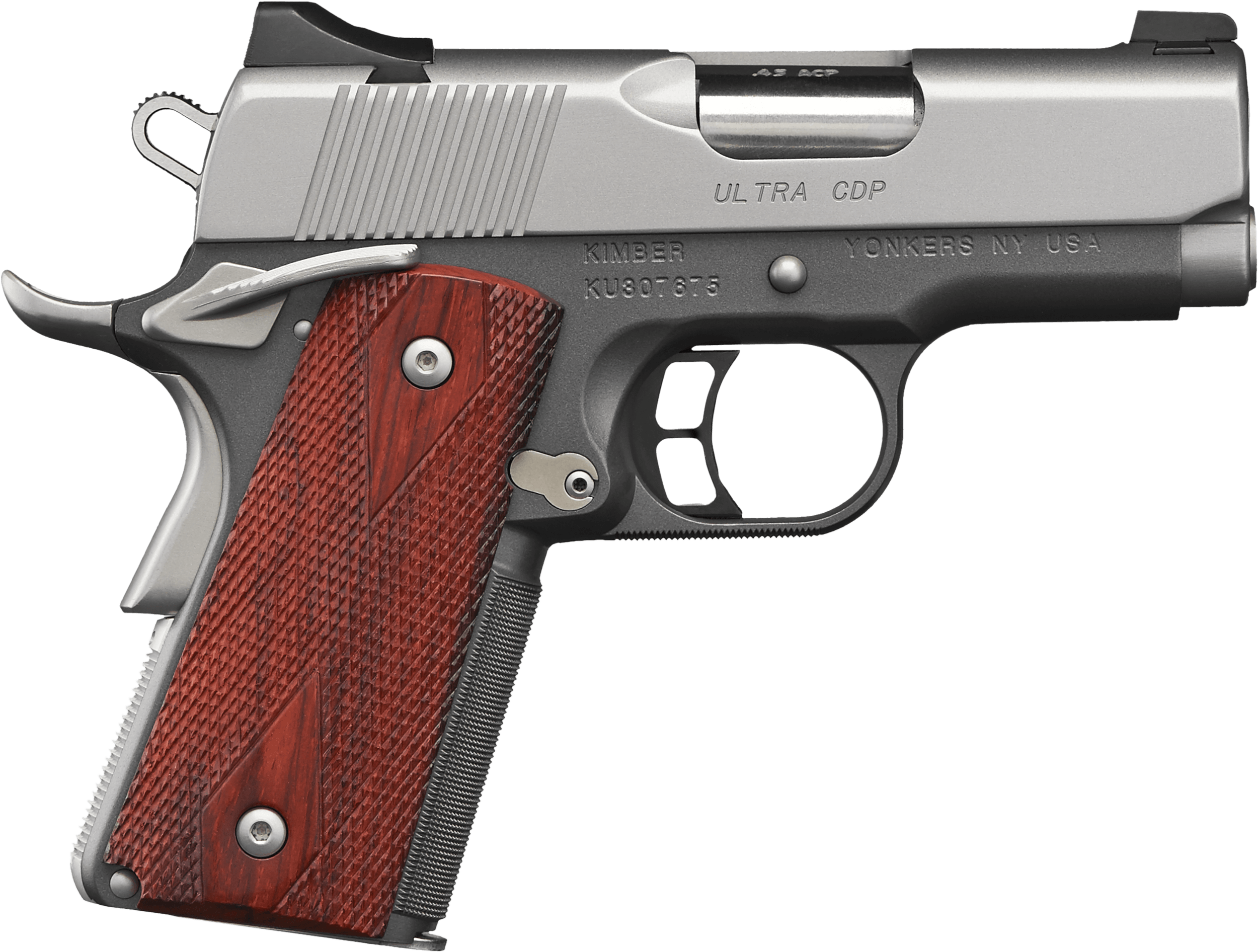 Kimber Mfg Inc 3000245 Ultra CDP 45 ACP 7+1 3" Satin Silver/KimPro II Front Serrations Charcoal Gray/KimPro II Rosewood Grip