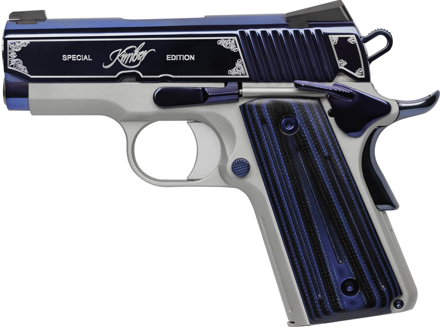 Kimber Mfg Inc 3200362 Sapphire Ultra II 45ACP 8+1 3" Bright Blue PVD Coating Stainless Steel Slide Satin Silver G10 Grip - Image 2