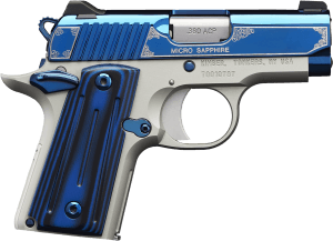 Kimber Mfg Inc 3300090 Micro Sapphire NS 380 ACP 7+1 2.75" Polished Bright Blue PVD Coating Cut Scroll Engraving and Border Stainless Steel Thin blue/black ball-milled G-10 Grip