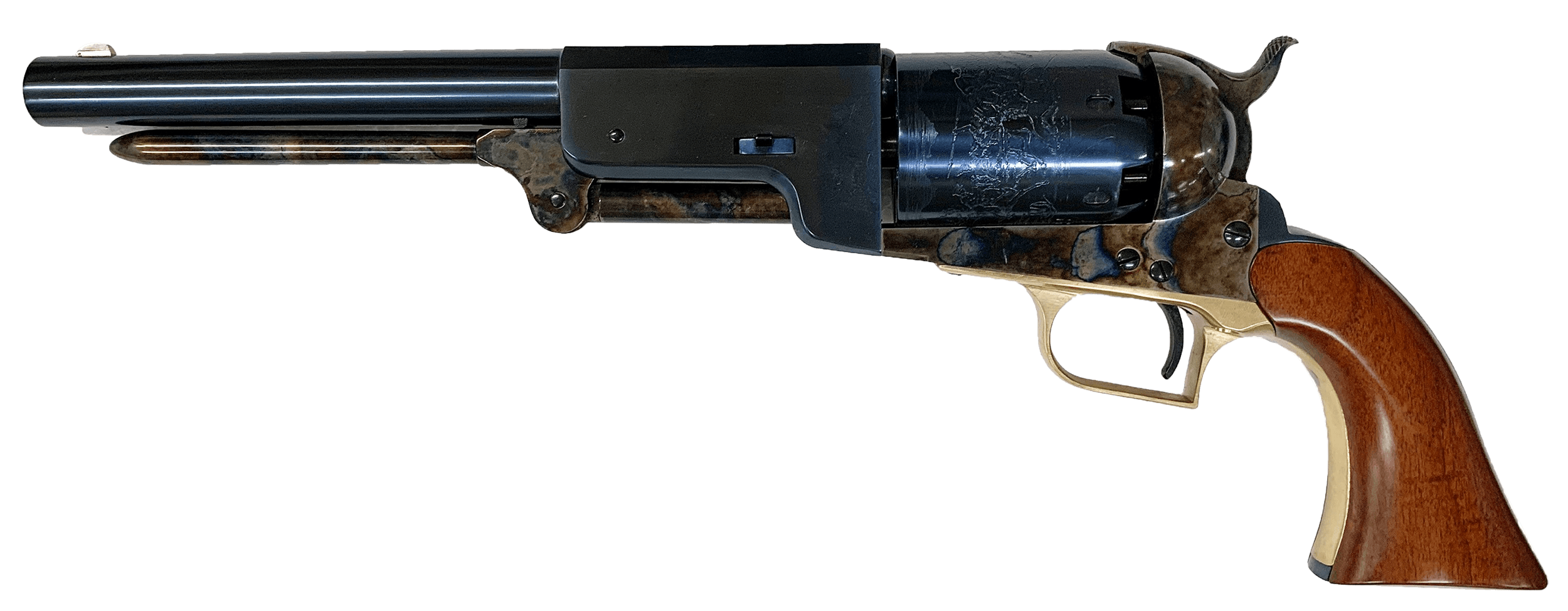 Cimarron CA020C00 1847 Walker Dragoon US 44 6 Shot 9" Blued Steel Barrel Blued Engraved Cylinder Color Case Hardened Steel Frame Walnut Grip Exposed Hammer