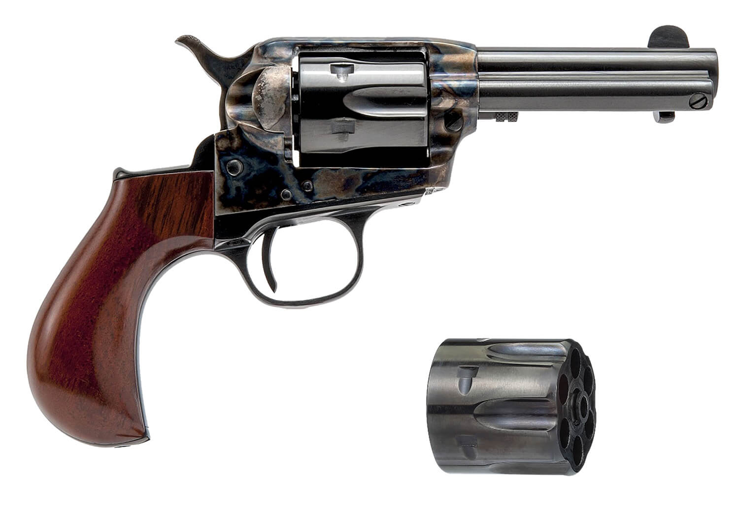 Cimarron CA980DC Lightning Dual Cylinder 9mm Luger 38 Special 6 Shot 3.50" Blued Steel Barrel Blued Cylinder Color Case Hardened Steel Frame Wood Grip - Image 2