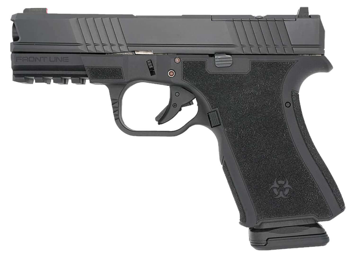 Black Rain Ordnance FL9MMBLK Frontline Compact Frame 9mm Luger 15+1 4" Black Nitride Steel Barrel Black Cerakote Optic Ready/Serrated Stainless Steel Slide Black Cerakote Polymer Frame w/Picatinny Rail Black Polymer Grip - Image 2