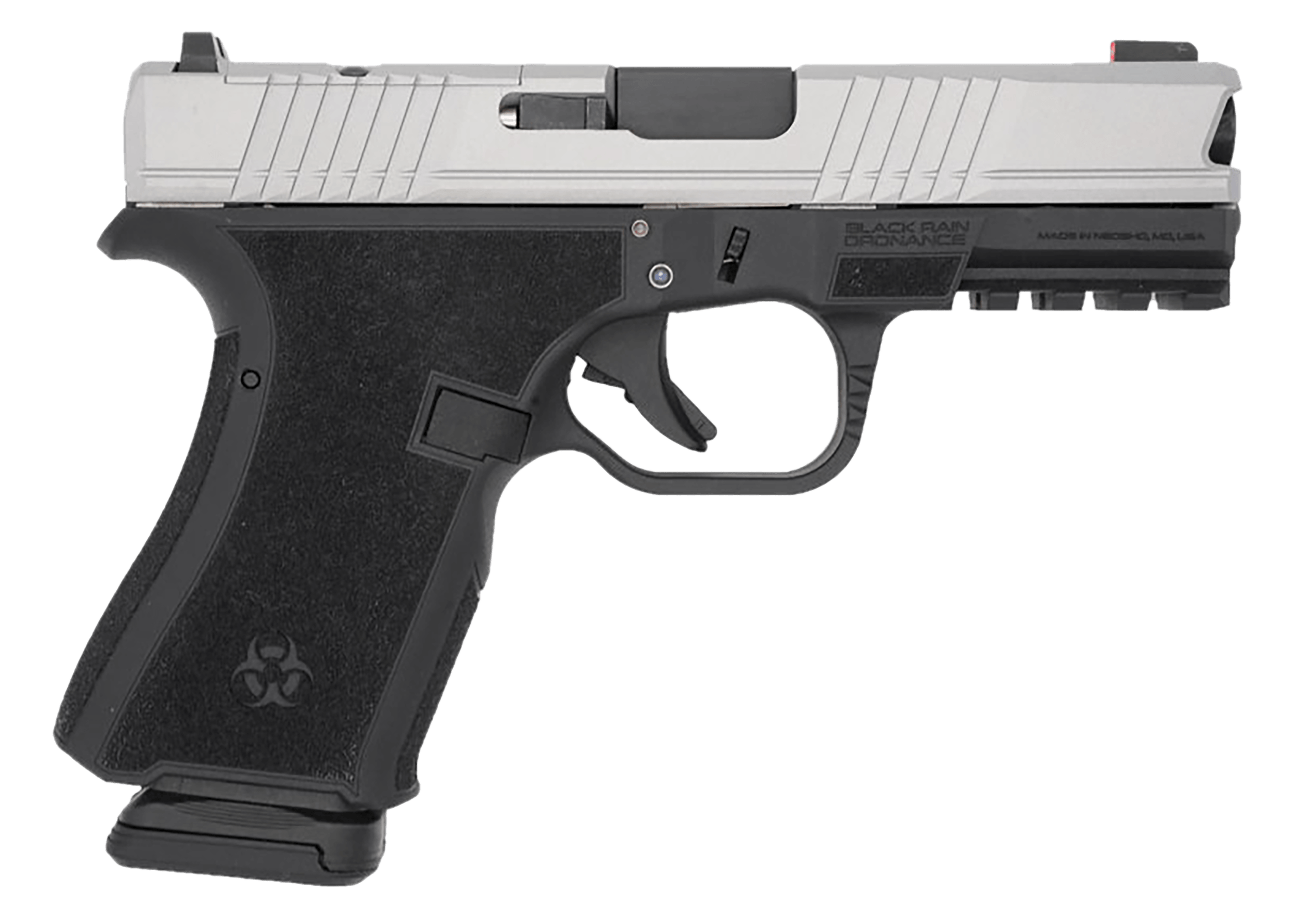 Black Rain Ordnance FL9MMBLKSM Frontline Compact Frame 9mm Luger 15+1 4" Black Nitride Steel Barrel Satin Optic Ready/Serrated Stainless Steel Slide Black Cerakote Polymer Frame w/Picatinny Rail Textured Black Polymer Grip