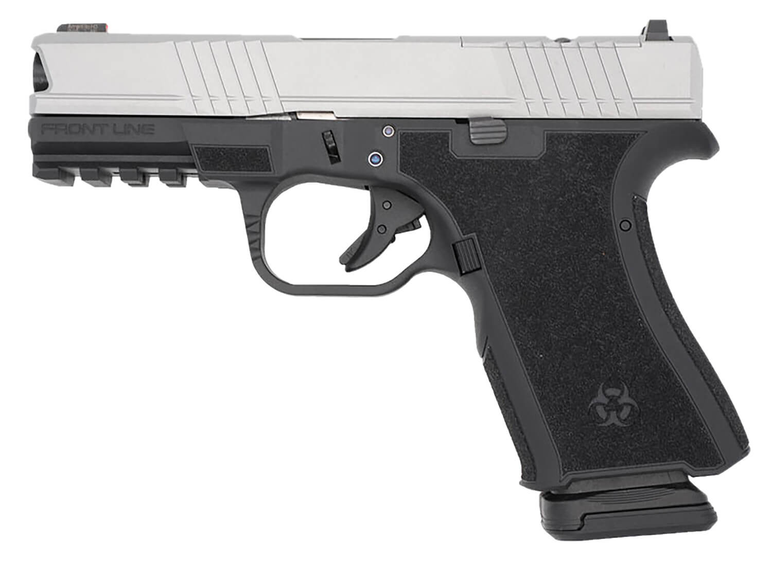 Black Rain Ordnance FL9MMBLKSM Frontline Compact Frame 9mm Luger 15+1 4" Black Nitride Steel Barrel Satin Optic Ready/Serrated Stainless Steel Slide Black Cerakote Polymer Frame w/Picatinny Rail Textured Black Polymer Grip - Image 2