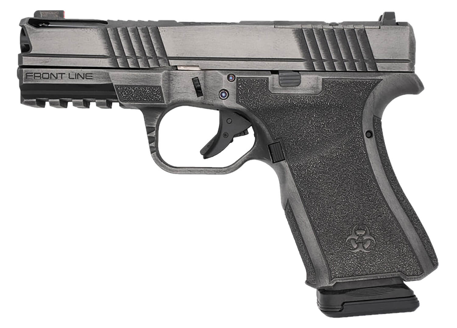 Black Rain Ordnance FLP9MMGMGB Frontline+ Compact Frame 9mm Luger 15+1 4" Black Nitride Ported Steel Barrel Gun Metal Gray Cerakote Optic Ready/Ported/Serrated Stainless Steel Slide & Polymer Frame w/Picatinny Rail Black Polymer Grip - Image 2