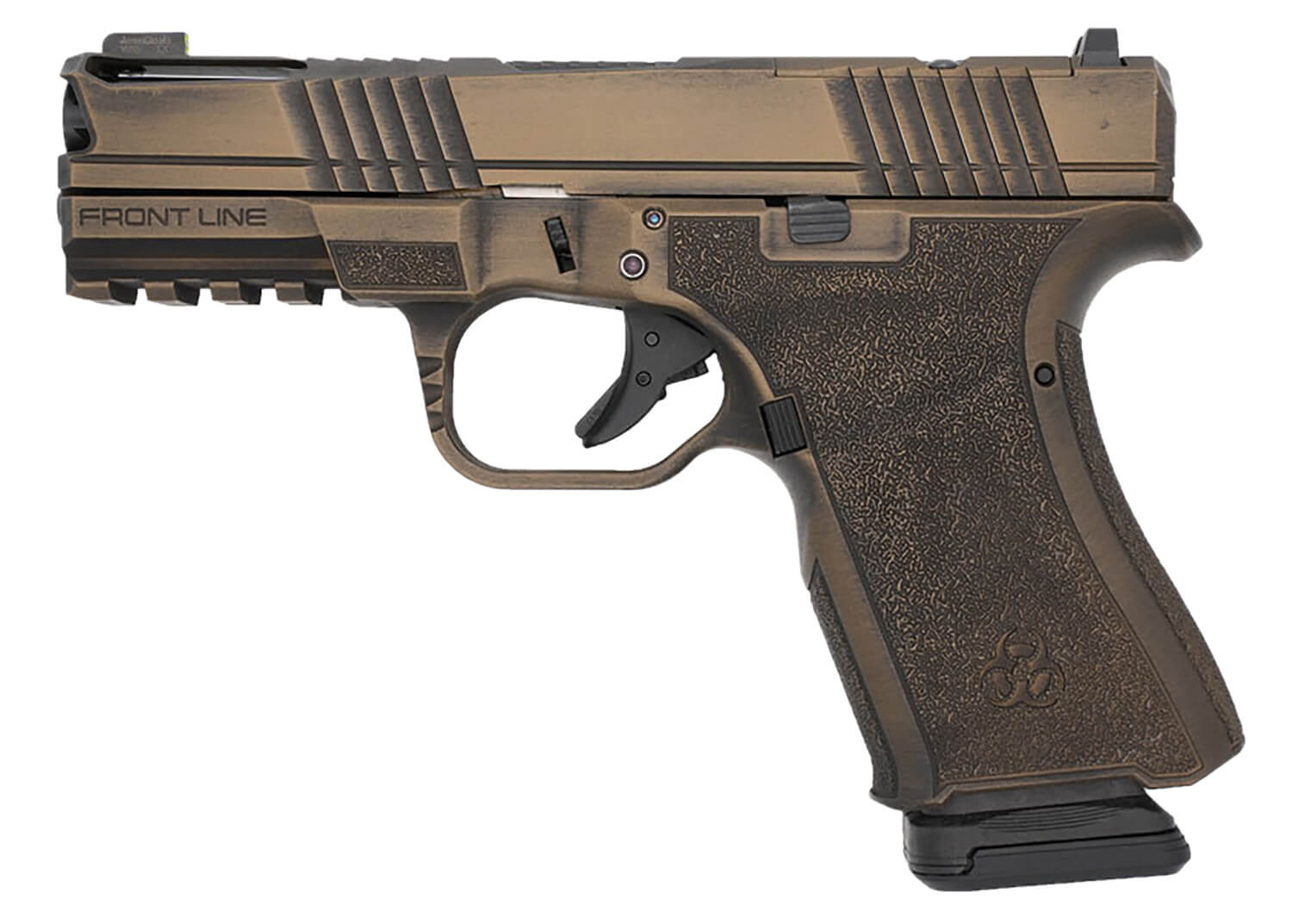 Black Rain Ordnance FLP9MMBB Frontline+ Compact Frame 9mm Luger 15+1 4" Black Nitride Ported Steel Barrel Burnt Bronze Battleworn Optic Ready/Ported/Serrated Stainless Steel Slide Burnt Bronze Battleworn Polymer Frame w/Picatinny Rail & Grip - Image 2