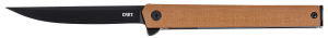 CRKT 7097DK CEO  3.35" Folding Plain Black EDP AUS-8A SS Blade  Desert Tan GRN Handle