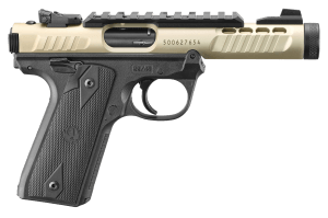 Ruger 43955 Mark IV 22/45 Lite 22 LR 10+1 4.40" Stainless Threaded Barrel  Champagne Anodized Serrated Slide  Picatinny Rail  Black Anodized Polymer Frame  Black Checkered 1911-Style Grip
