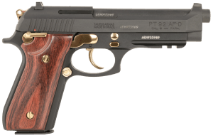 Taurus 1-920151GLD-HW1 92 Full Size Frame 9mm 17+1 5" Matte Stainless Steel Barrel Stainless Steel w/Gold Accents Stainless Aluminum Frame w/Picatinny Rail Wood Grip