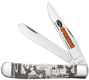 Case 81220 Trapper Sportsman Folding Clip Point/Spey Plain Mirror Polished Tru-Sharp SS Blade/Deer Embellished Natural Bone Handle